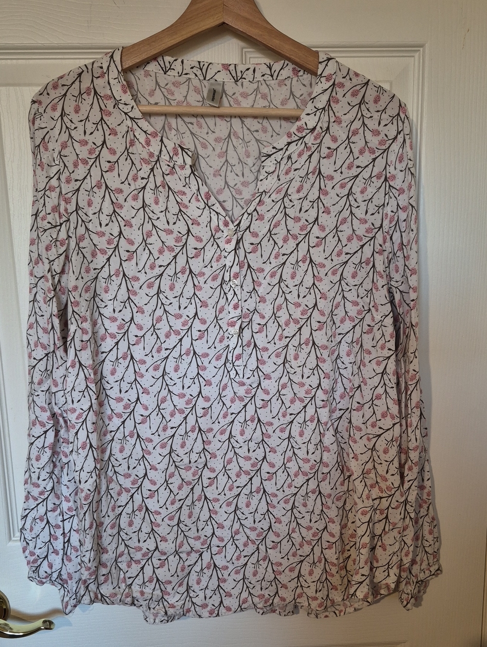 Soyaconcept Floral Print V-Neck Long Sleeve Blouse Top Large